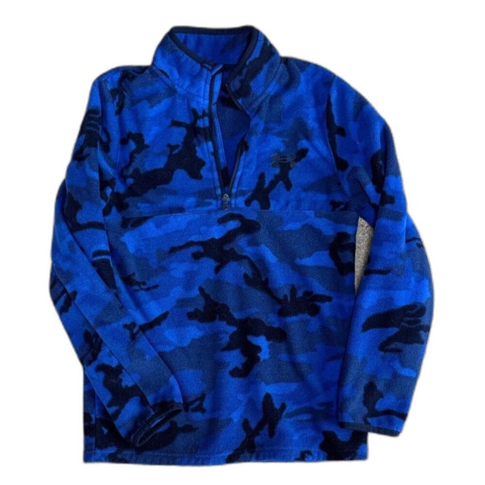 Under Armour Boys M Blue Camo Fleece Logo Athletic Sweatshirt Pullover